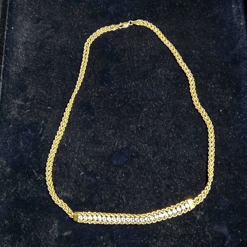 RL 925 Double Rope Necklace 18" Princess Formal 3" Rhinestone, Gold Tone EUC